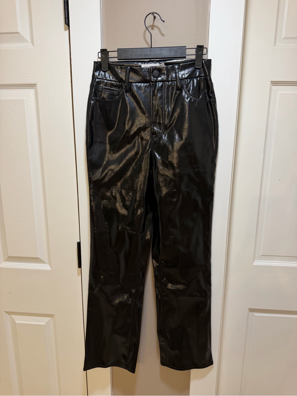 Good American Black Faux Leather Straight Pants NWOT
